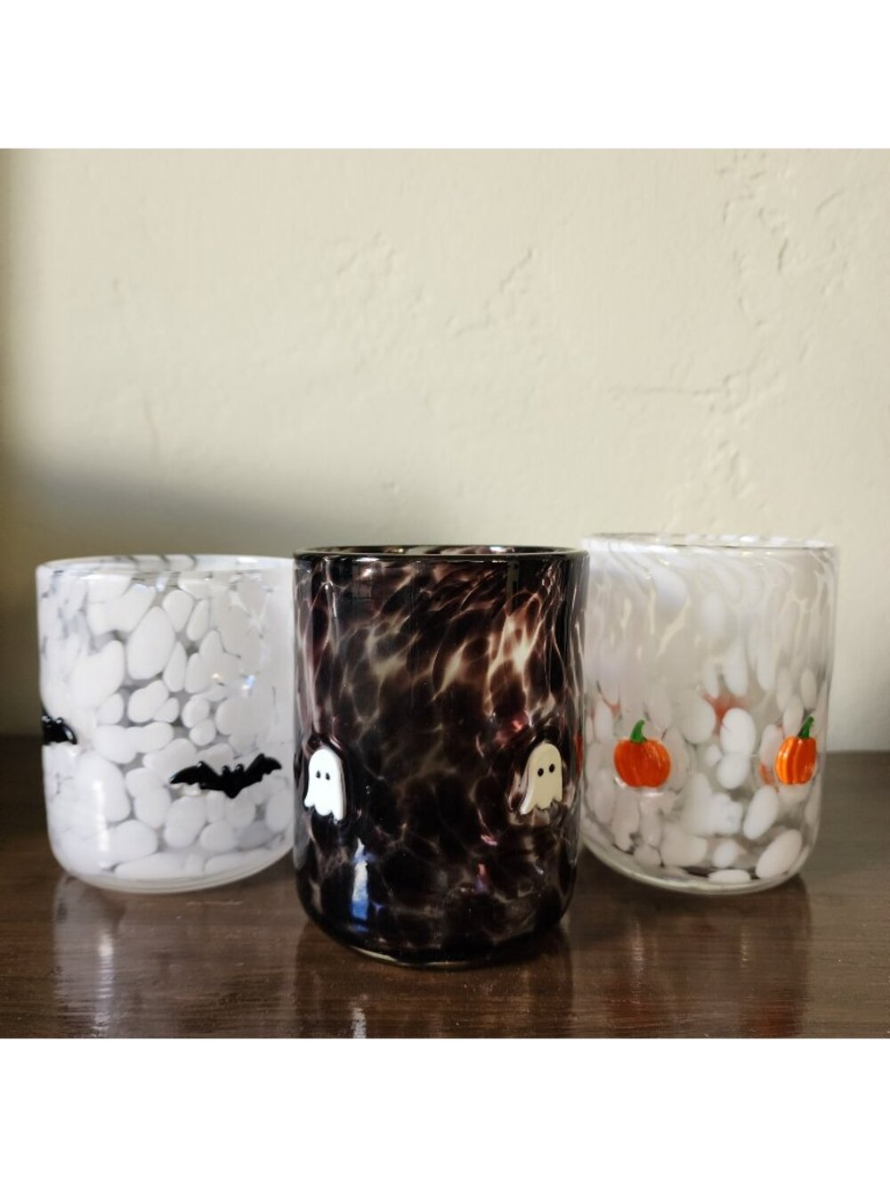 Anthropologie Halloween Icon Mystic Juice Glass Set of 3 Pumpkin Ghost Bat